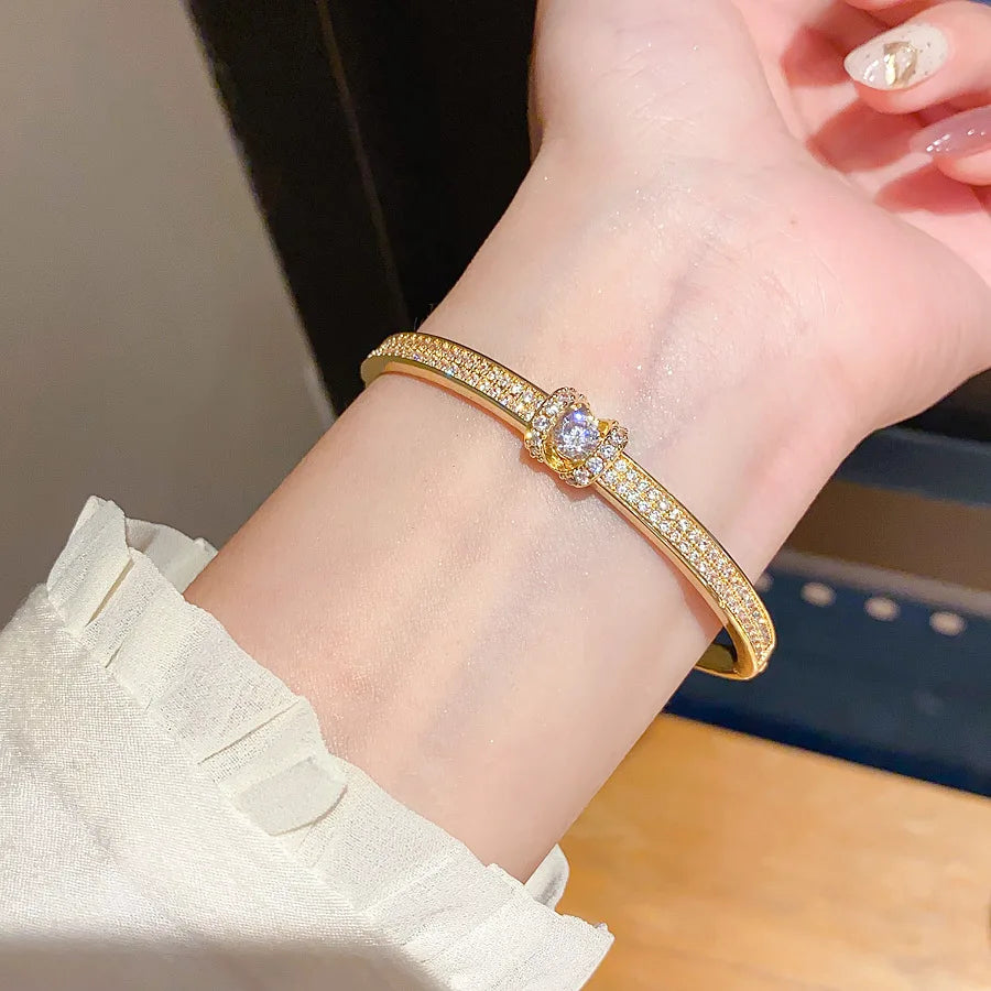 ZAKOL New 18K Gold Color Plated Shiny Cubic Zirconia Bracelets for Women Luxury Sparkling Crystal Versatile Jewelry Gift