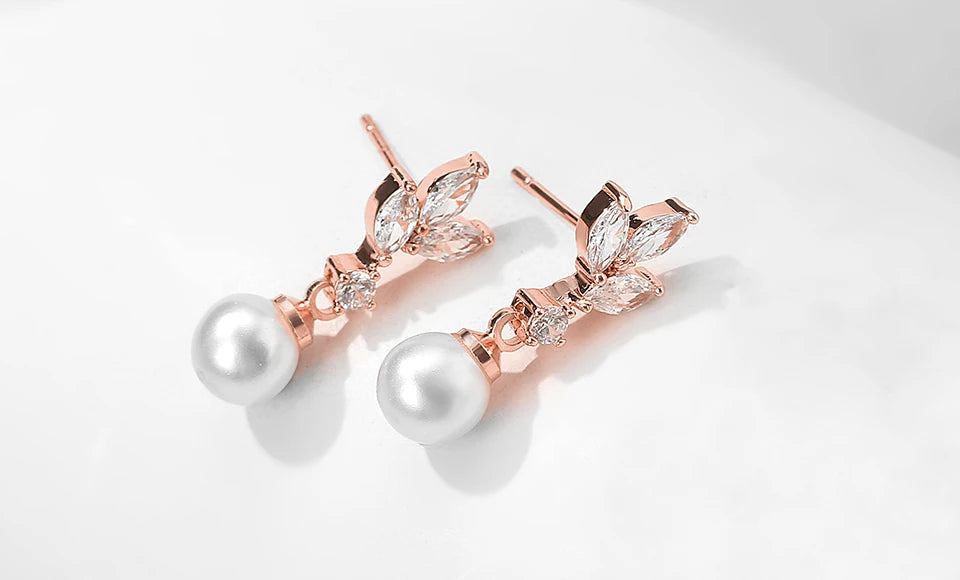 ZAKOL Unique Exquisite Marquise Zirconia Imitation Pearl Drop Earrings for Women Elegant Bridal Wedding Jewelry