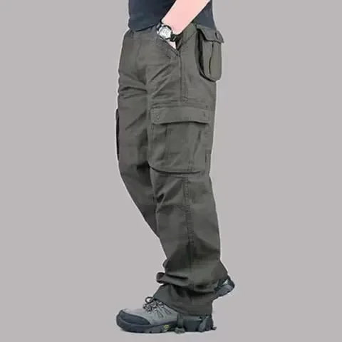 Multi-PocketCargo Pants Men Loose-Fit Casual Pants Outdoor Straight-Leg Tactical Pants Durable Workoveralls Trendy