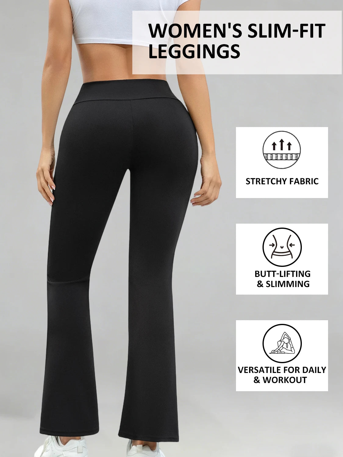1PC Black High Waist Women's Legging Daily Causal Sports Bell-bottoms Fitness Yoga Elastic Leg Pants Spring and Autumn Season