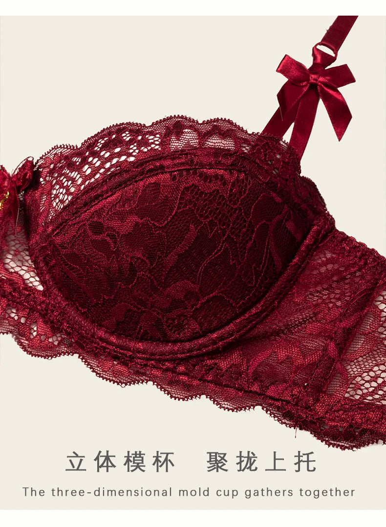 Victorian French Lace Lingerie Set Small Breasts Anti Sagging Thin Half Cup Push Up Bra Bralette Wireless Comfort for Women Sexy