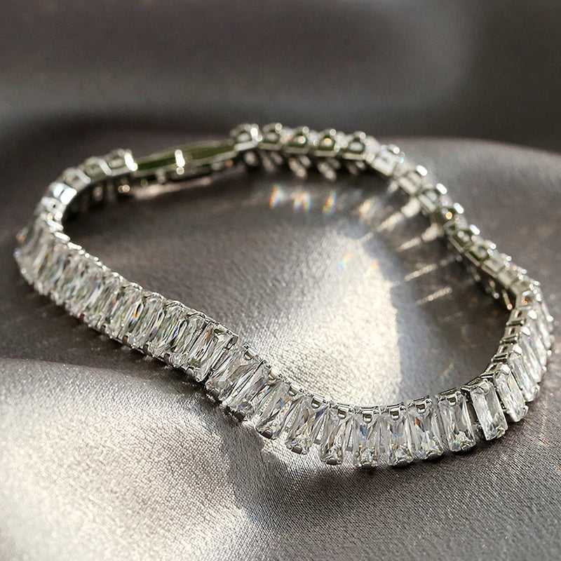 Fashion Korean Style Rectangle Zirconia Tennis Bracelets for Women Luxury Gold Color Crystal Party Jewelry