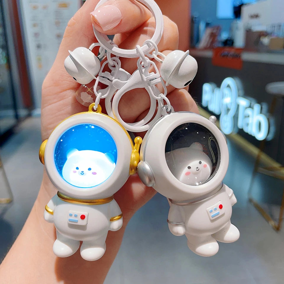 ZAKOL Cute Glowing Night Light Astronaut Cat Schoolbag Keychains Kawaii Bags Charm Decorative Pendants Accessories Gift Girs