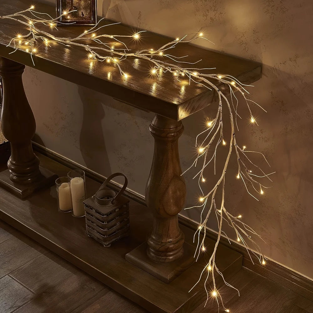 1pc LED Door 6FT Lighted Birch Garland, Pre-Lit Twig Vine Lights for Christmas Fireplace Mantle Table Decoration