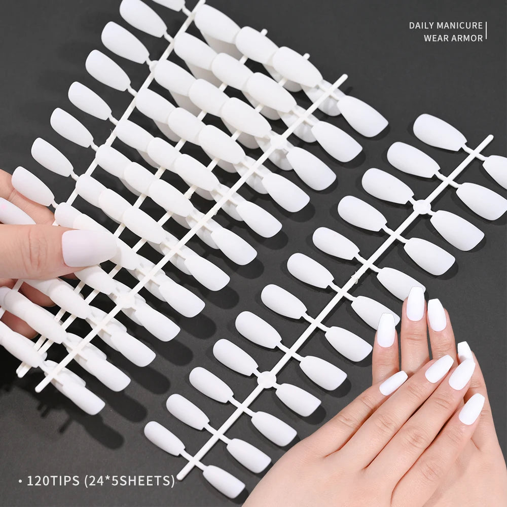 120pcs Frosted Matte False Nail Detachable Full Cover Artificial Fingernails Ballet Square Head Press On Fake Nail Tips