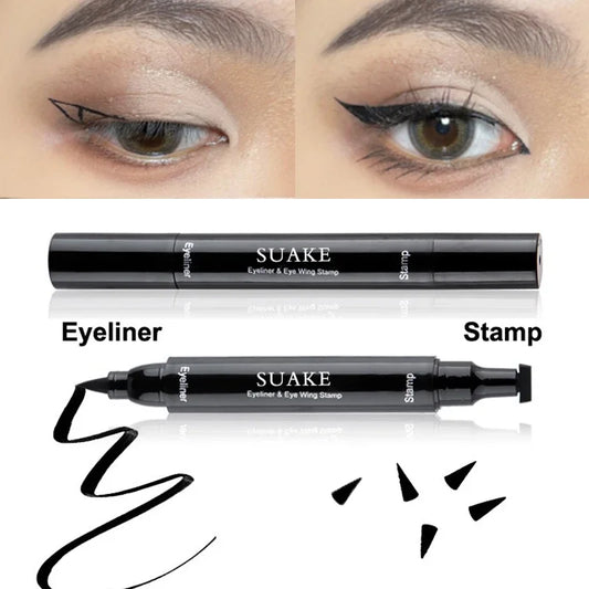 2 In 1 Stamp Black Liquid Eyeliner Pen Waterproof Fast Dry Triangle Seal Eye Liner Pencil Cosmetic Double-ended Eyeliner Makeup