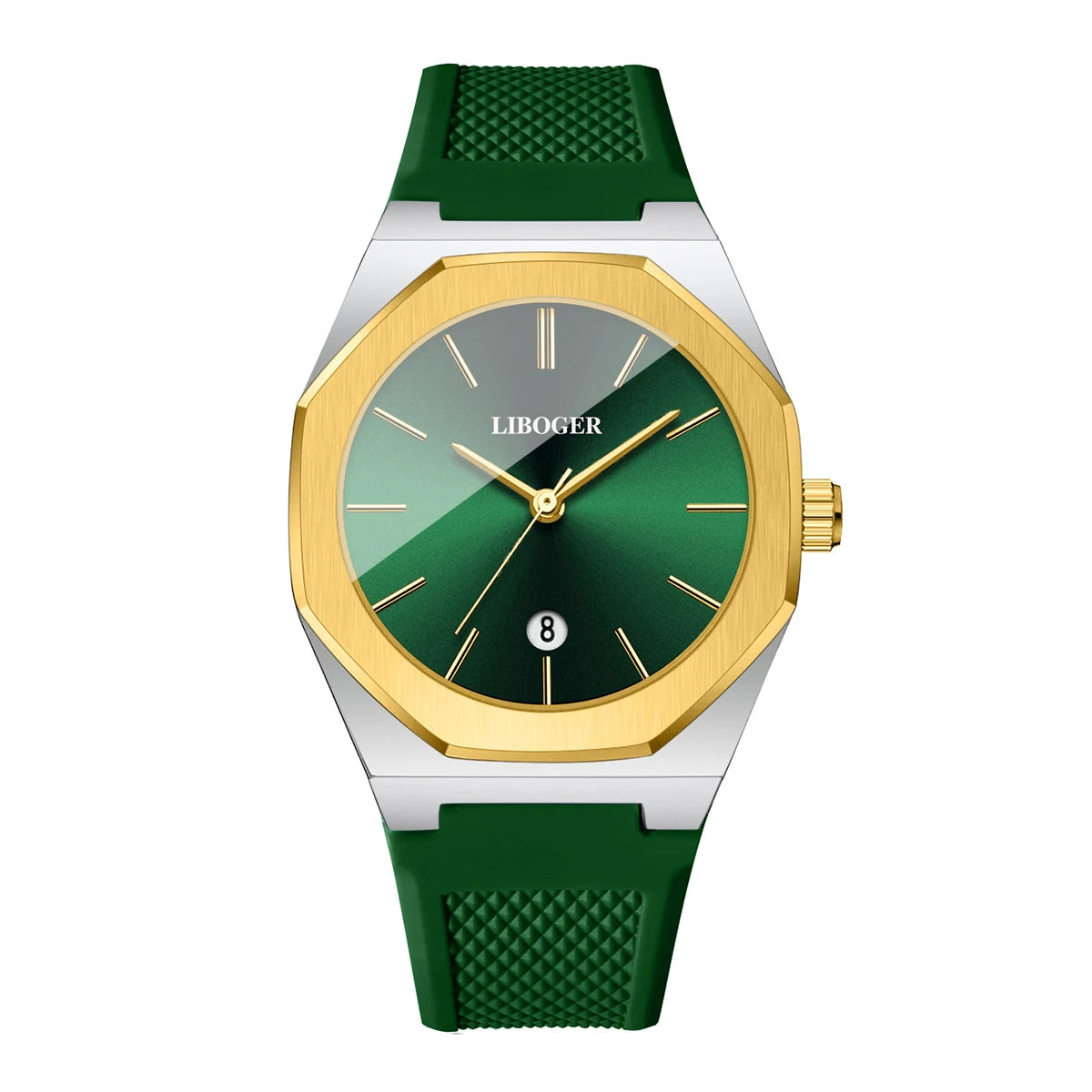 Fashion Octagonal Dial Men Calendar Quartz Watch Casual Silicone Strap Sports Wristwatches Relogio Masculino（Without Box）