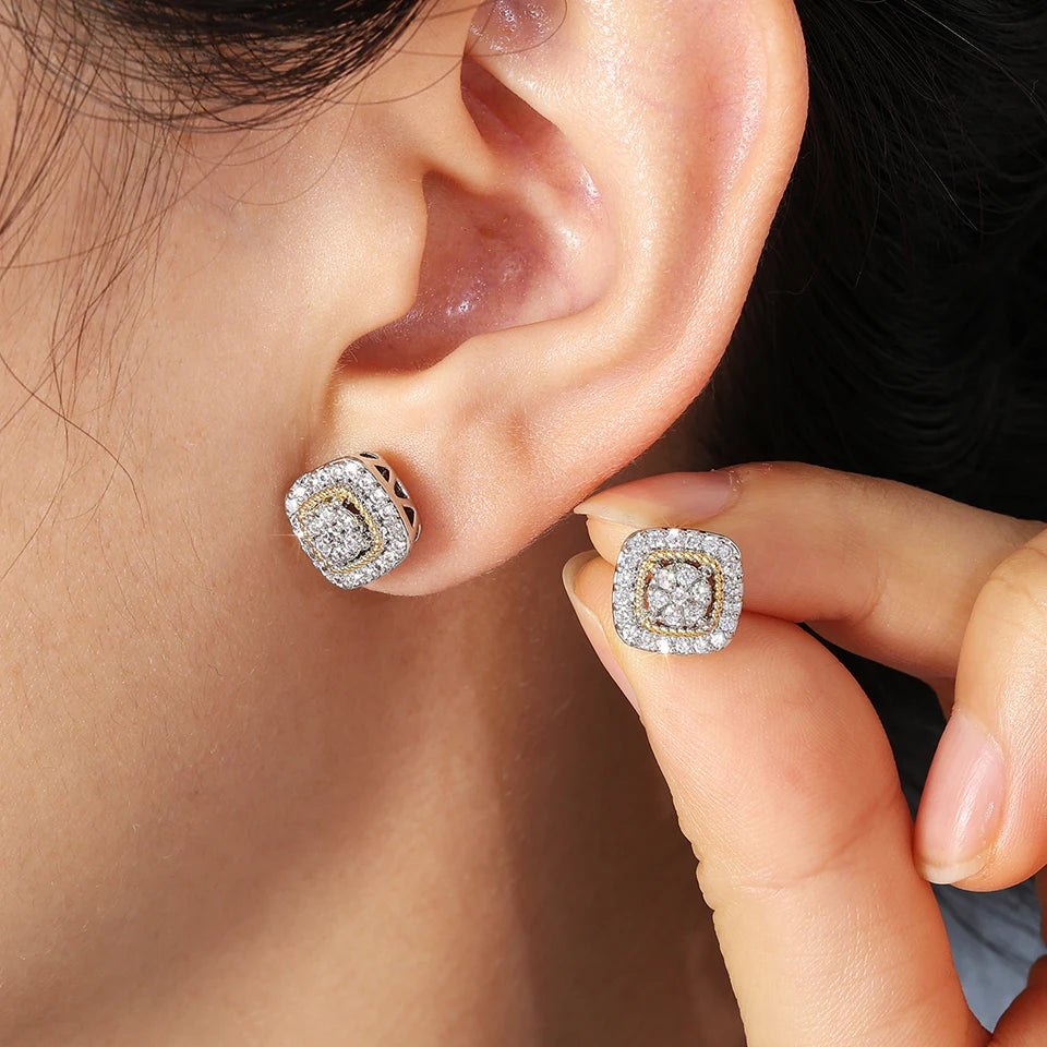 ZAKOL Brand New Arrival Buling Iced Out CZ Stud Earrings Hip Hop Rapper Geometric Round Square Zircon Women Men Ear Accessories