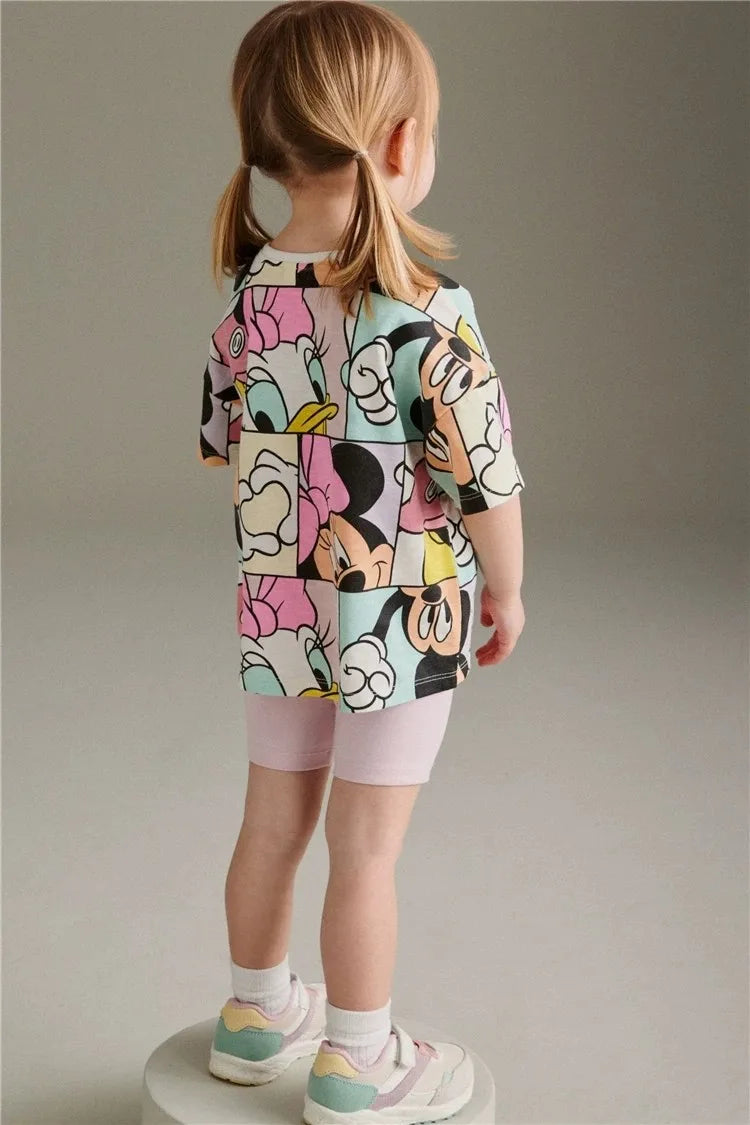 Disney Cartoon Printed Girls Clothes Short Sleeve Tracksuit Summer Clothing