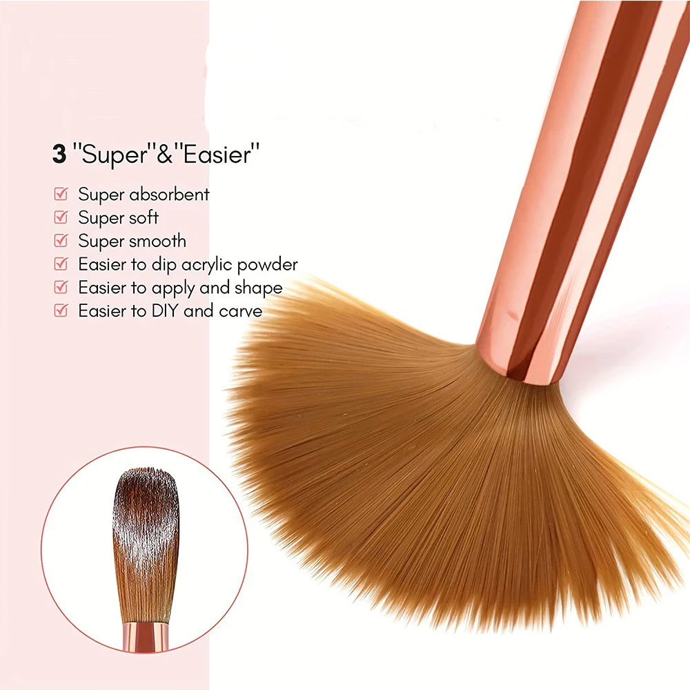 3Pcs/Set Acrylic Powder Extension Nail Brushes Pink Handle Size 8#/10#/14# Acrylic Powder Application 3D Carving Manicure Tools
