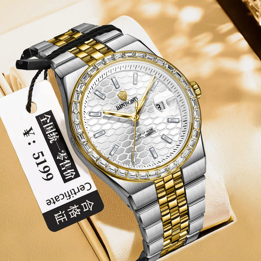 Men’s Business Diamond Inlaid Quartz Watch – Stainless Steel New 2026