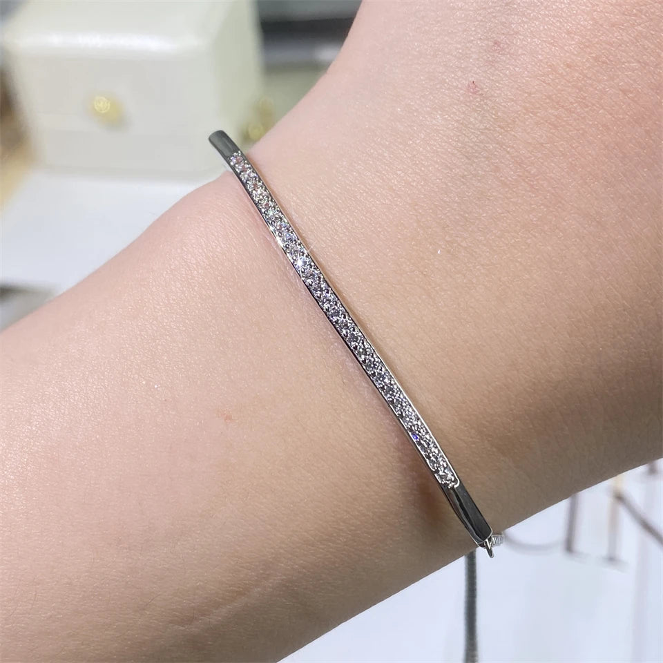 ZAKOL Simple Round Crystal Zirconia Adjustable Chain Bracelet White Gold Color Fashion Jewelry Birthday Gifts for Women