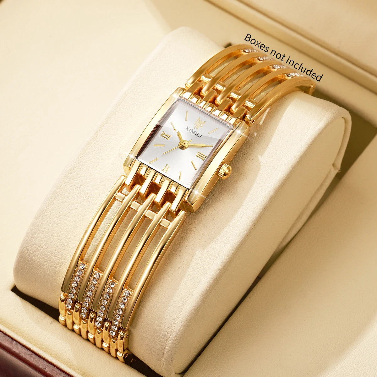 Luxury Gold Bracelet Strap Women Quartz Watch Rectangle Roman Dial Ladies Dress Wristwatches Clock Relogio Feminino（Without Box）