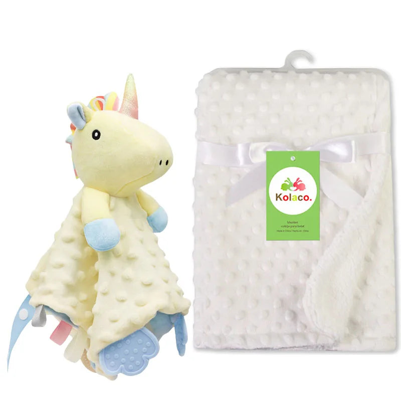 Newborn Baby Blanket with Name Custom Stroller Sleeping Dolls Animal Security Towel Gift Set for Baby Shower Gifts