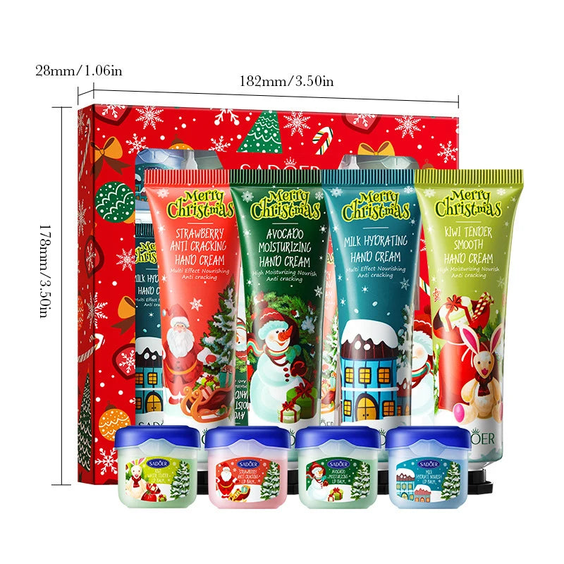 Hand Cream + Lip Balm Set Moisturizing And Non Greasy Reduce Finelines Gentle Care For Dryness Skin Christmas Gift Box