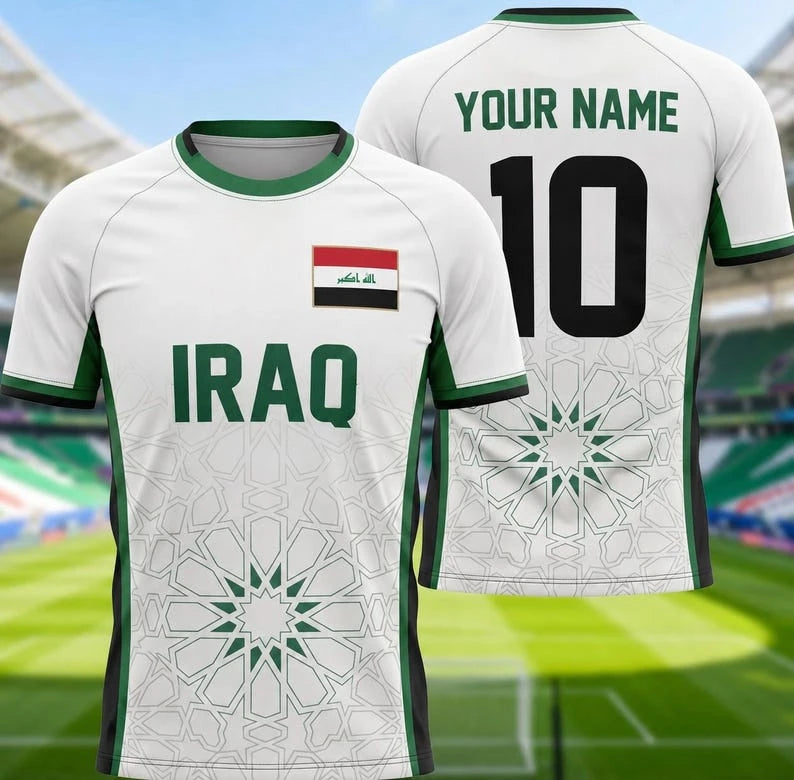 Iraqi football fan jerseys V-neck jerseys Arabic-patterned T-shirts children's gifts match uniforms cycling and hiking gear