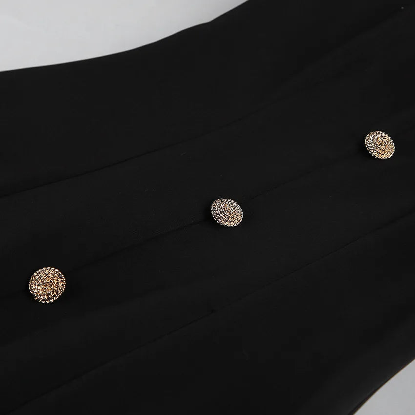 BKLD Hepburn Style Black A-Line Short Dresses Fashion Women's Clothing New V-Neck Puff Sleeve Single-Breasted Party Dress