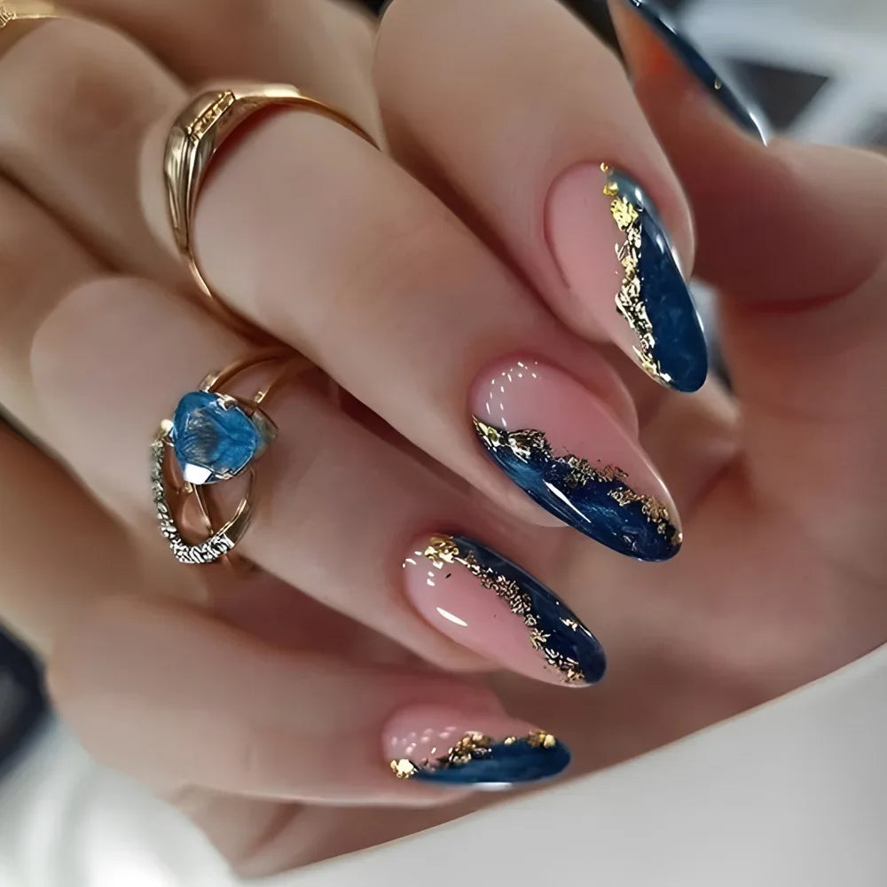 24Pcs Autumn Winter Matte Almond False Nails with Glue Rose Leaf Printing Nail Art Simple Full Cover Press on Acrylic Nails Tips