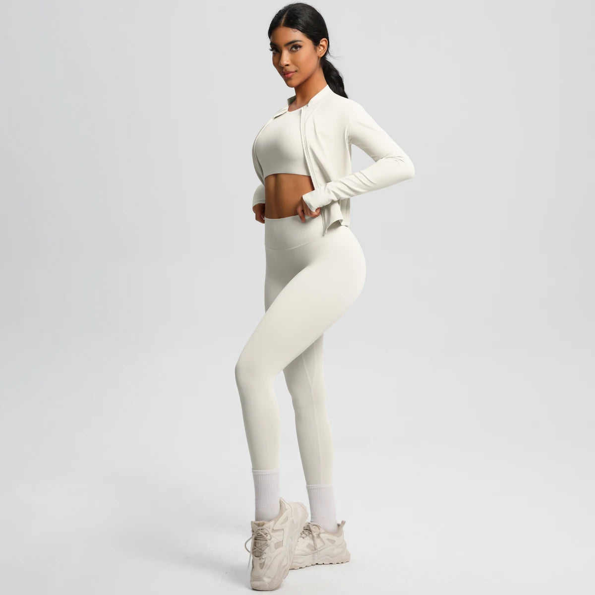 Yoga Three Piece Set for Women's Yoga Zipper Long Sleeves Sports Running Quick Drying Yoga T-shirt Push Up Female Pants Yoga Set