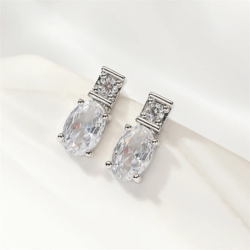 ZAKOL New Exquisite Elliptical Blue Green AAA Zircon Stud Earrings Shiny Crystal CZ Birthday Christmas Jewelry Gifts for Women