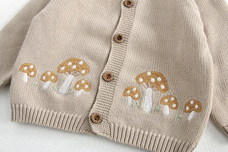 MILANCEL 0-3 Y 2024 Autumn Baby Sweater Infant Girls Mushroom Embroidery Cardigan Toddler Boys Knitted Coat Optional Bodysuit