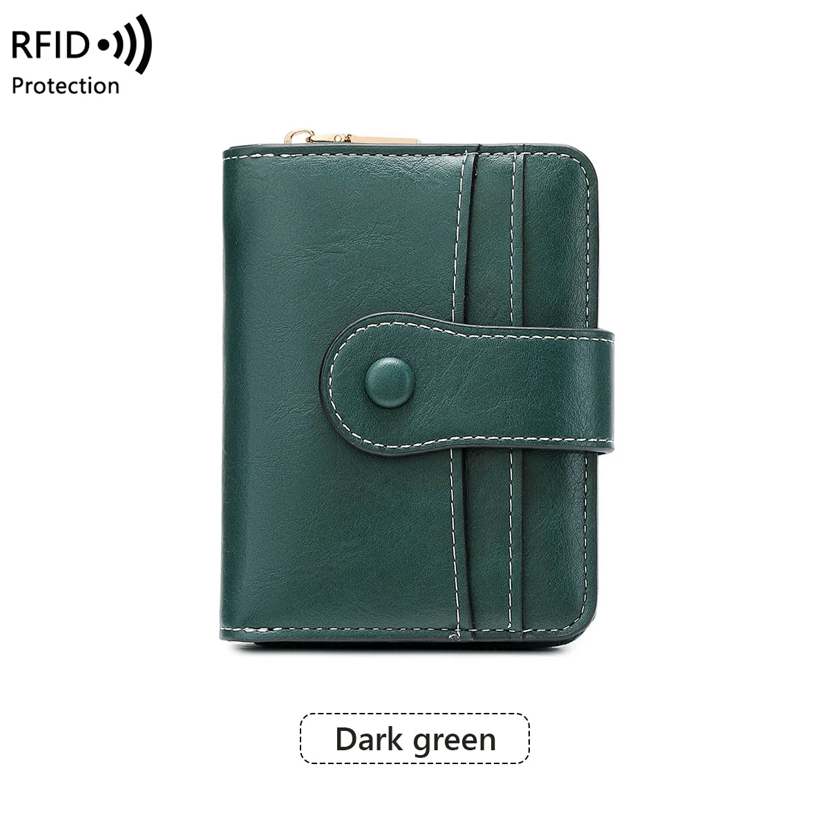 Women's RFID Blocking Wallet Multi-Card Holder Zipper Buckle Short Money Clip Retro Coin Wallet Functional Design