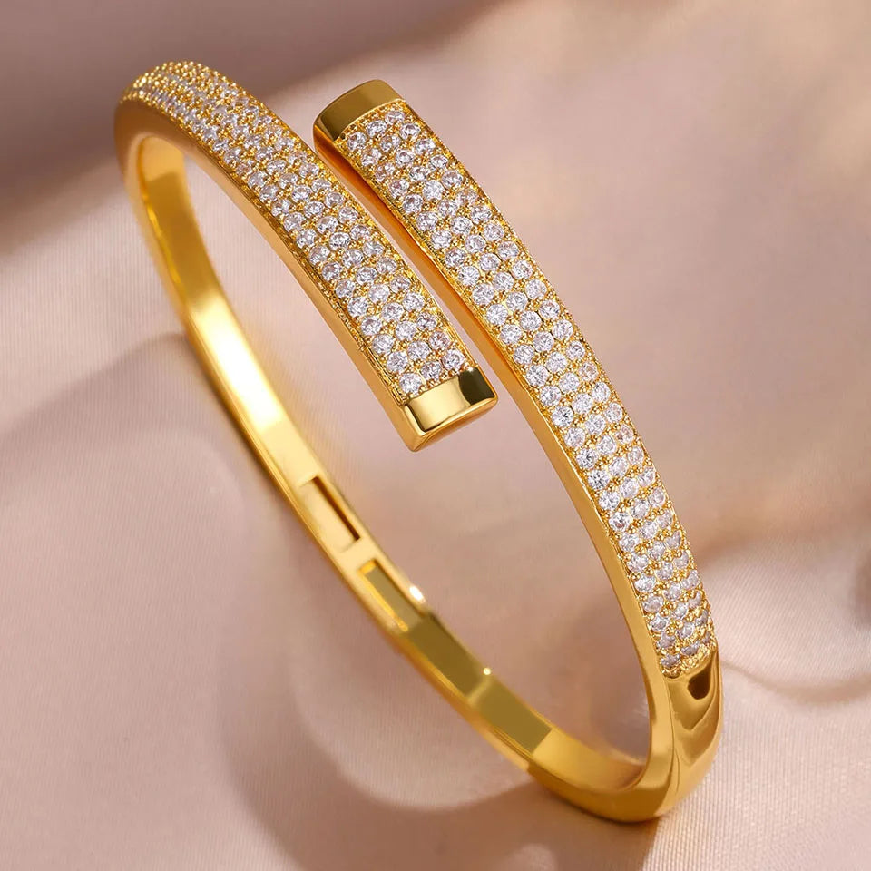 ZAKOL 4pc Gold Color Micropaved Zirconia Decorated Stainless Steel Bracelets Fashion Non-fading Jewelry Wholesale