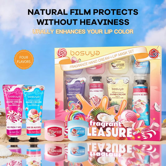 Hand Cream Lipstick Gift Box Coconut Candy Ice Cream Lasting Flavored Hand Cream Moisturizing And Hydrating Hand And Lip Care