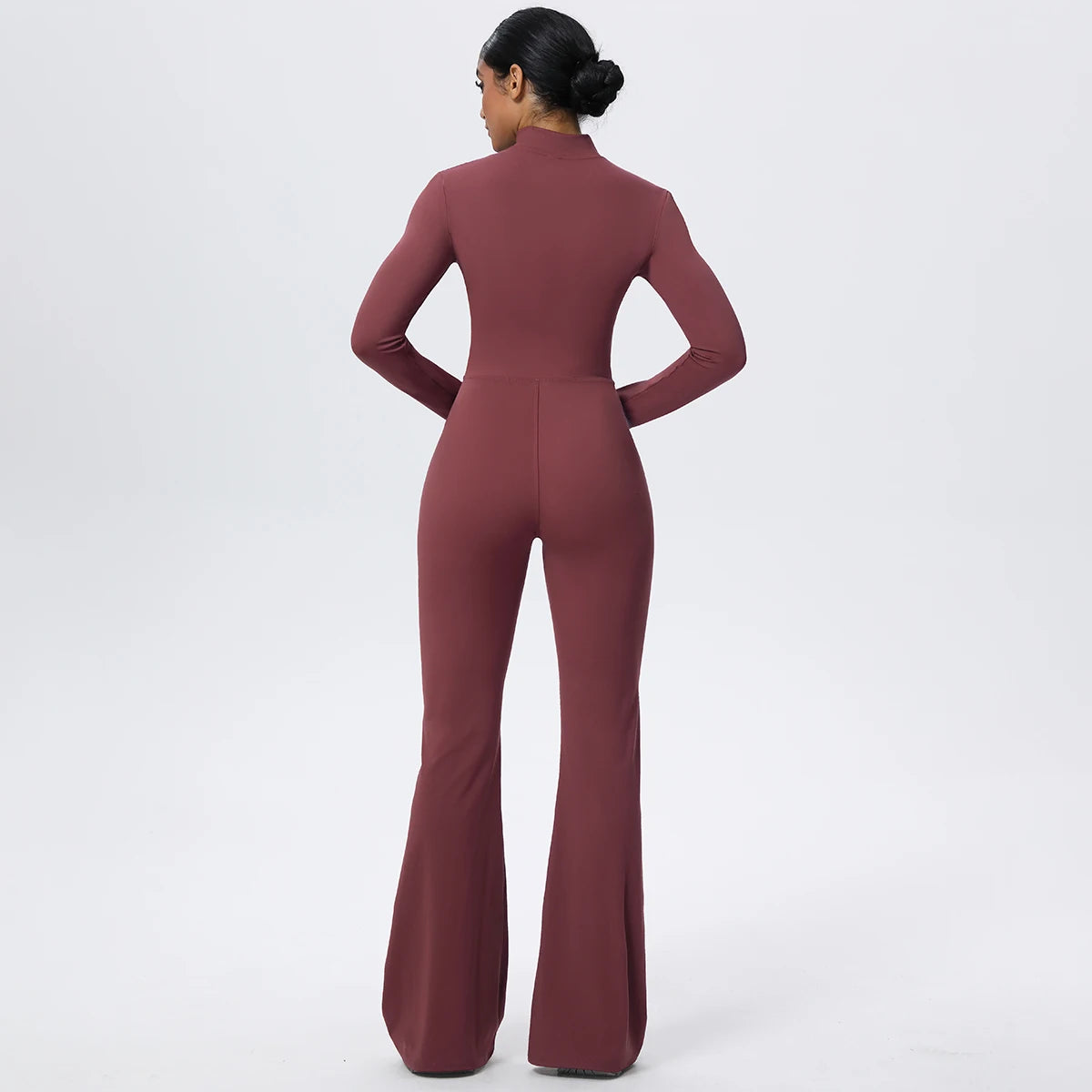Woman's Fitness Yoga Bodysuit Solid Color Yoga Zipper Long Sleeves Trousers Gym High Strength Exercise Sports Bodysuit Leggings