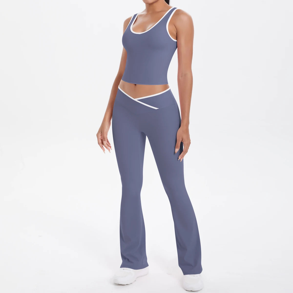 Autumn Women's Yoga Set U-neck Vest High Waist Cross Wide Leg Pants Set Tight Fitting Seamless Elastic Sportswear