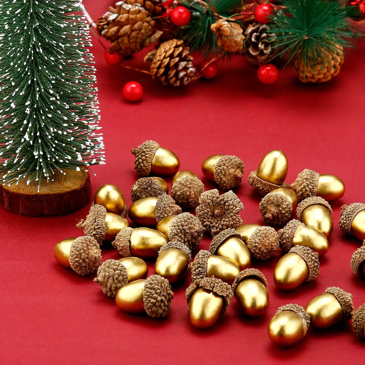 30/60pcs Artificial Golden Acorns, Exquisite Floral Decoration, Christmas Decorations，Festive Four Seasons Tabletop Ornaments