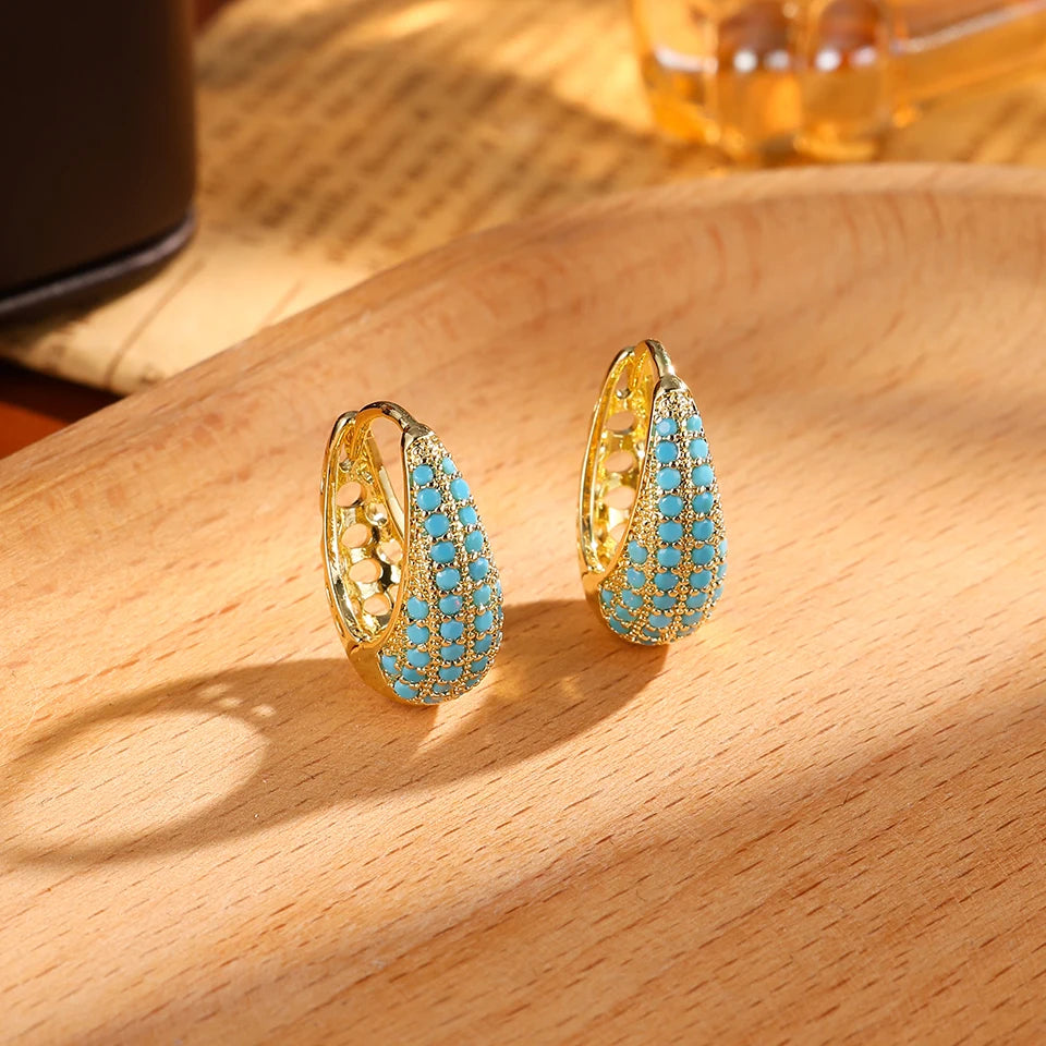 ZAKOL Luxury Turquoise Hoop Earrings for Women Temperament Gold Color Plated Micro-Intact Blue Zircon Party Ear Accessories