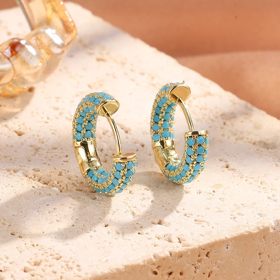 ZAKOL Luxury Turquoise Hoop Earrings for Women Temperament Gold Color Plated Micro-Intact Blue Zircon Party Ear Accessories