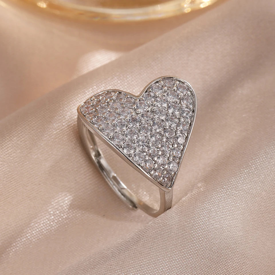 ZAKOL Luxury Sparkling Leaf Flower Micro-paved Zirconia Open Rings for Women Delicate Bridal Wedding Jewelry RP2034