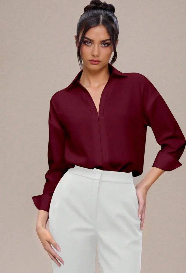 Women Shirt Bodysuit Oversized Boyfriend Half Sleeve Blouse Deep V Collar Bodysuit Shirts Elegant Office Lady Jumpsuit Top