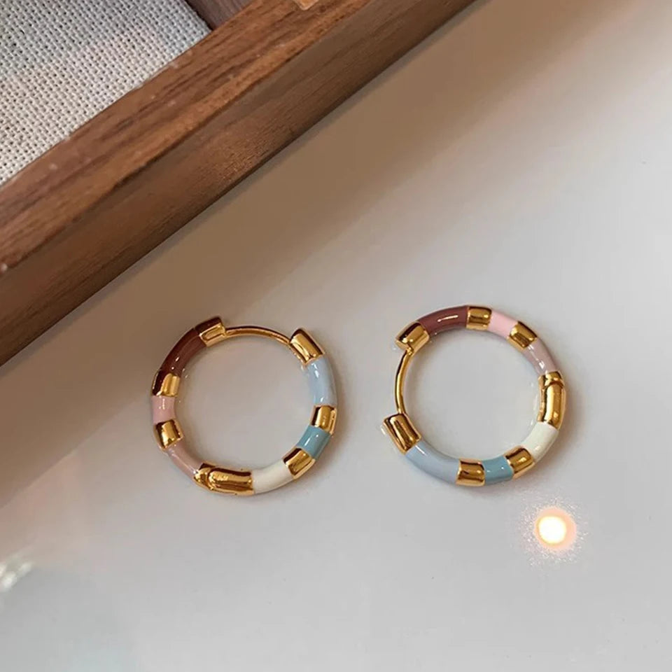 ZAKOL Korean Fashion Colorful Enamel Mini Metal Round Hoop Earrings For Women Daily Wear Party Sexy Sweet Ears Accessories