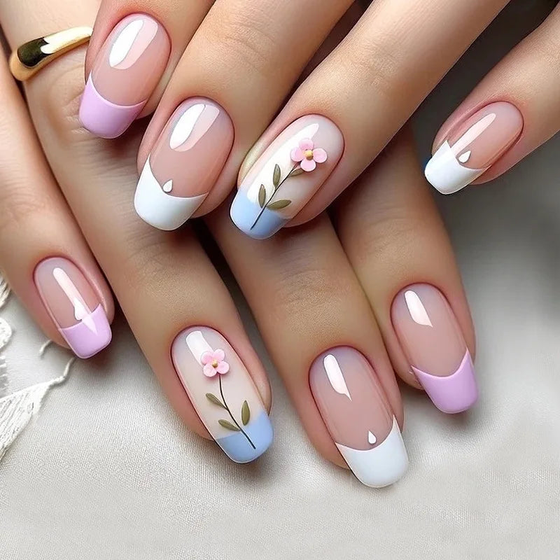 24Pcs Mid-length Ballet False Nails Red Love Pattern Design Press on Nails Simple Wearable Finished Coffin Fake Nail Tips