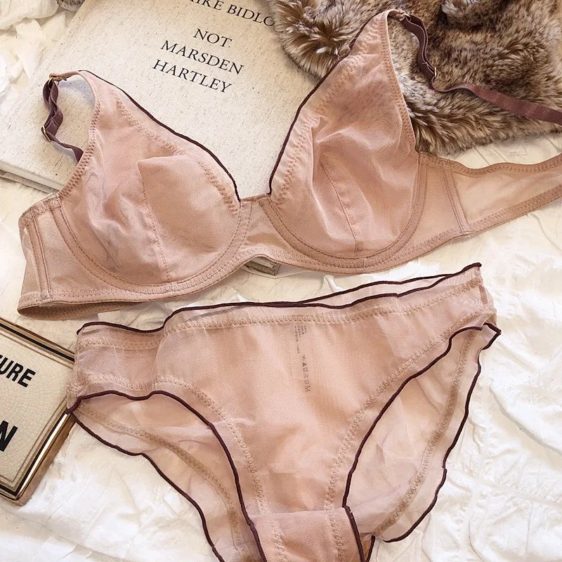 Minimizer Bra Plus Size Underwire French Style Triangle Cup Push Up Mesh Sensual Lingerie Set Support 32-40 MOYISU Bra Set S-2XL