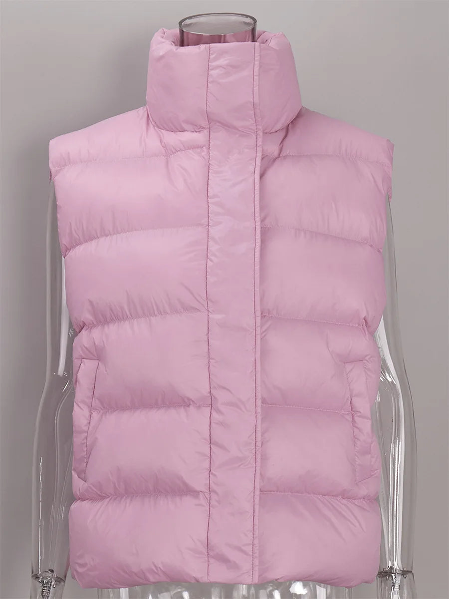 BKLD Cotton Padded Vest 2026 Autumn And Winter New Lightweight Stand Collar Warm Jackets Solid Color Sleeveless Women Coats