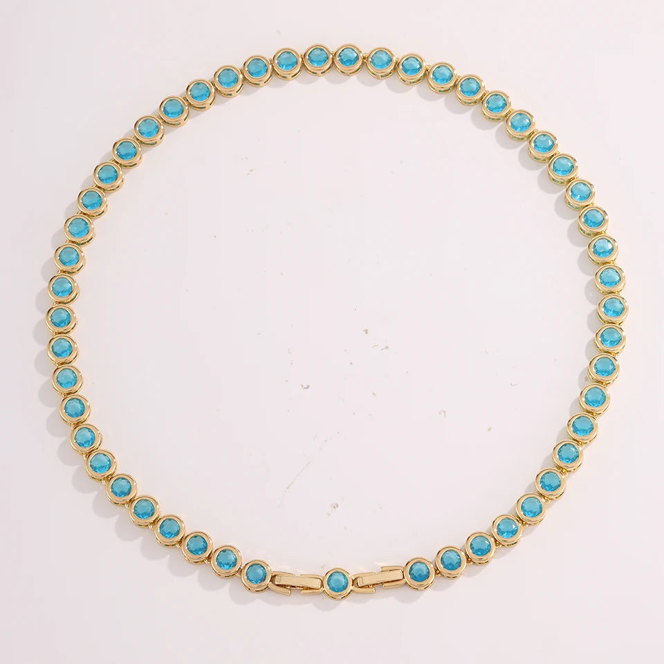 ZAKOL Luxury Dainty Shiny Colorful Zircon Round Tennis Choker Necklace for Women Elegant Sparkling Crystal Wedding Party Jewelry