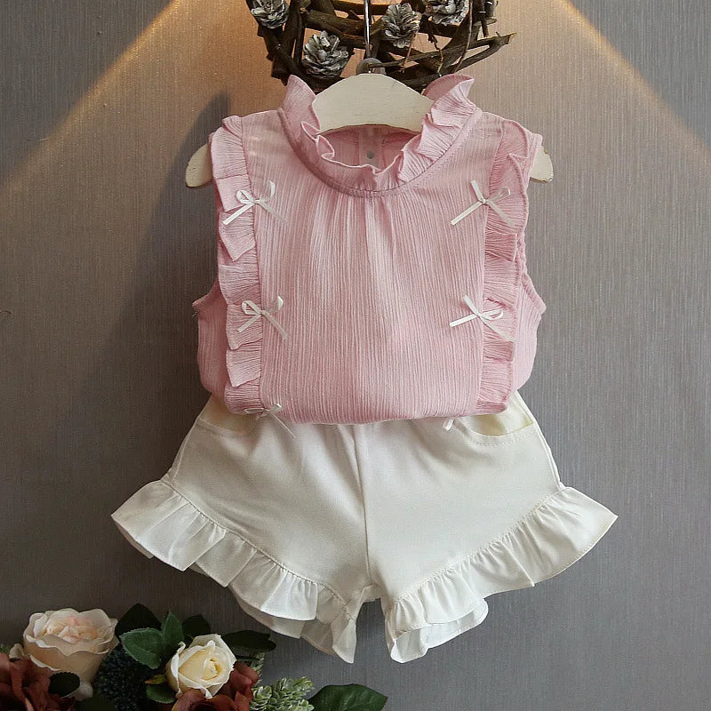 Girls Summer Chiffon Kids Clothes Cotton Set Short Sleeve 2025 New