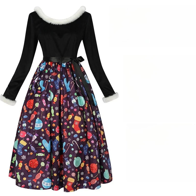 Christmas Themed Print Dress Family Atmosphere Party Event Costume Christmas Halloween Cos Costume