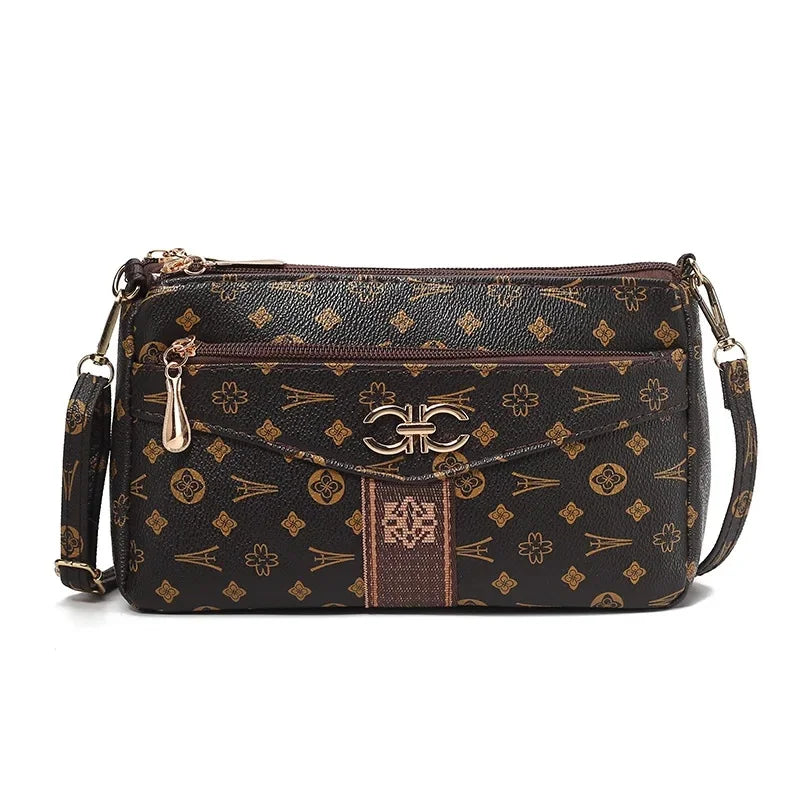 Large Capacity Multi-Layer Ladies Crossbody Bag Vintage Single Shoulder Bag for Middle-Aged Women with Coin Pocket