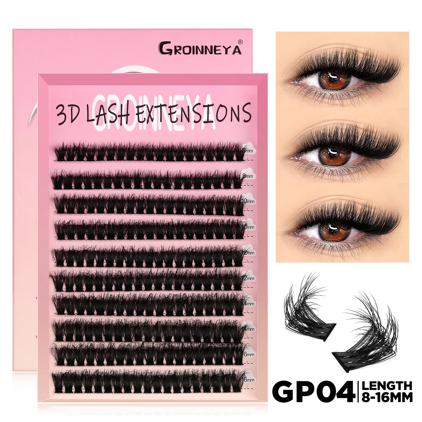 GROINNEYA DIY Cluster Lash Extensions – Fluffy Cat Eye Lashes
