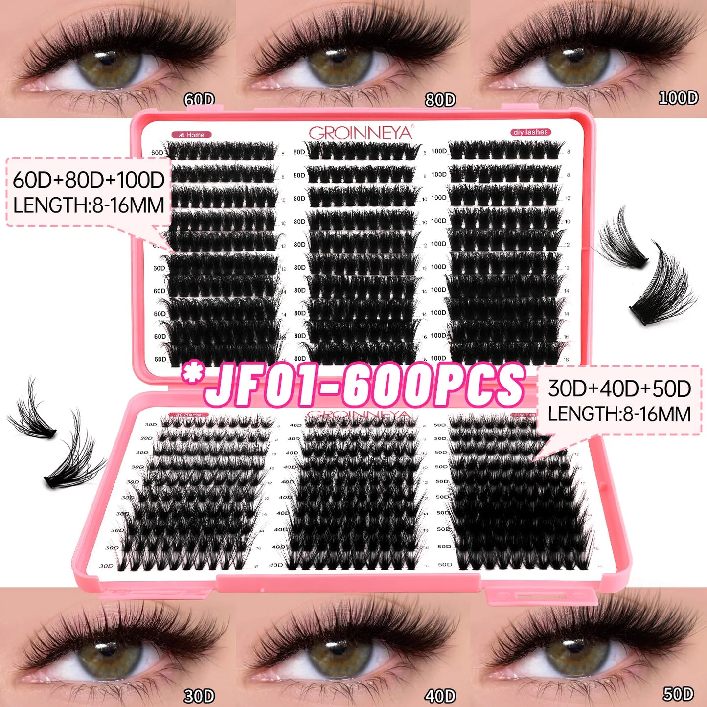 GROINNEYA DIY Cluster Lash Extensions – Fluffy Cat Eye Lashes
