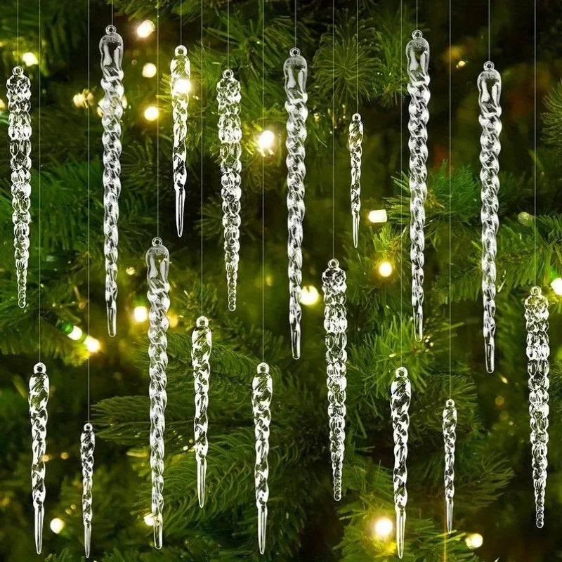 24pcs Clear Icicle Garland - Elegant Hanging Ice Columns, Multi-Size Heavy-Drop Decorations for Christmas Tree，Christmas Gifts