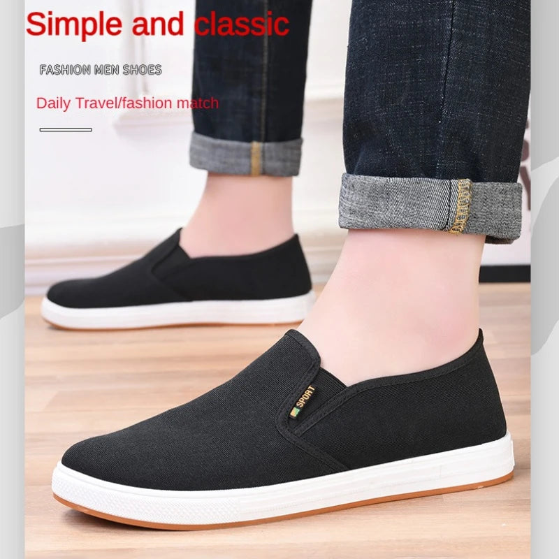 Men's Canvas Sneakers Casual Slip-On Vulcanized Lightweight Flat Shoes Affordable Free Shipping