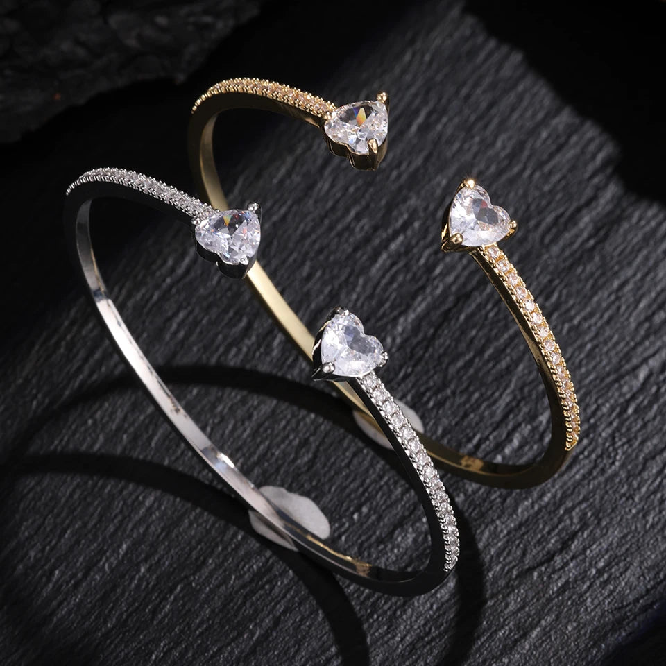 ZAKOL New Arrived Micro Paved CZ Heart Adjustable Open Bracelet Bangle for Women Trendy Wedding Pary Jewelry for Women
