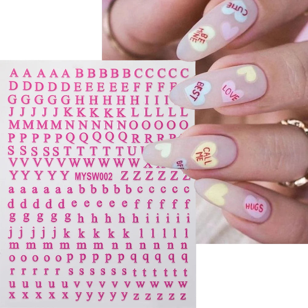 1pc Gold Silver English Letter Nail Sticker Black Laser 3D Alphabet Self Adhesive Decal English Words DIY Slider Manicure Decor