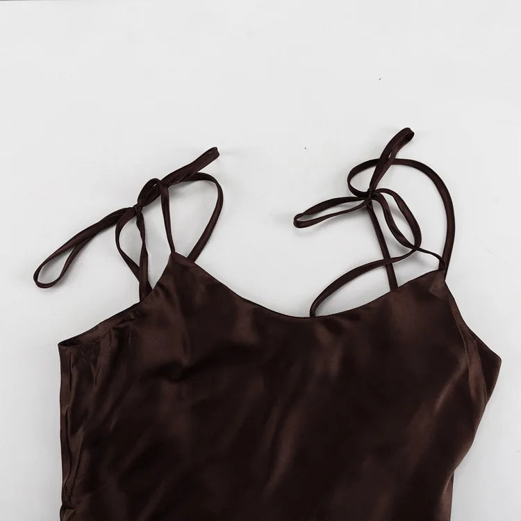 Sexy Backless Strap Sleeveless Satin Female Dress Chic Women High Waist Bodycon Maxi Dress 2026 New Summer Casual Dresses
